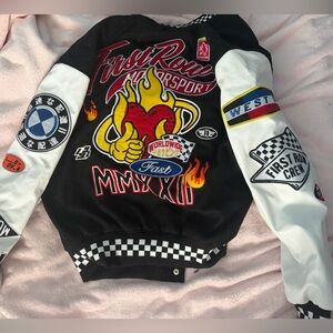 First Row Black & White Varsity Bomber Jacket - First Row
